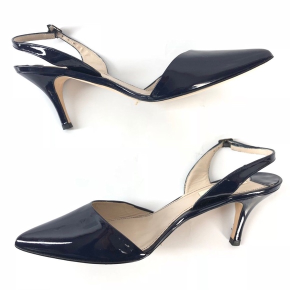 navy blue slingback kitten heels
